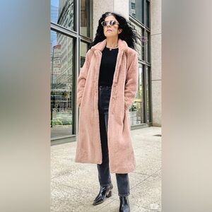 Elegant Pink Faux Fur Coat